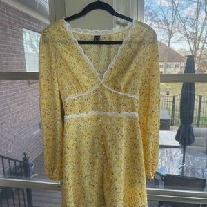 SHEIN Yellow Floral Long Sleeve Dress